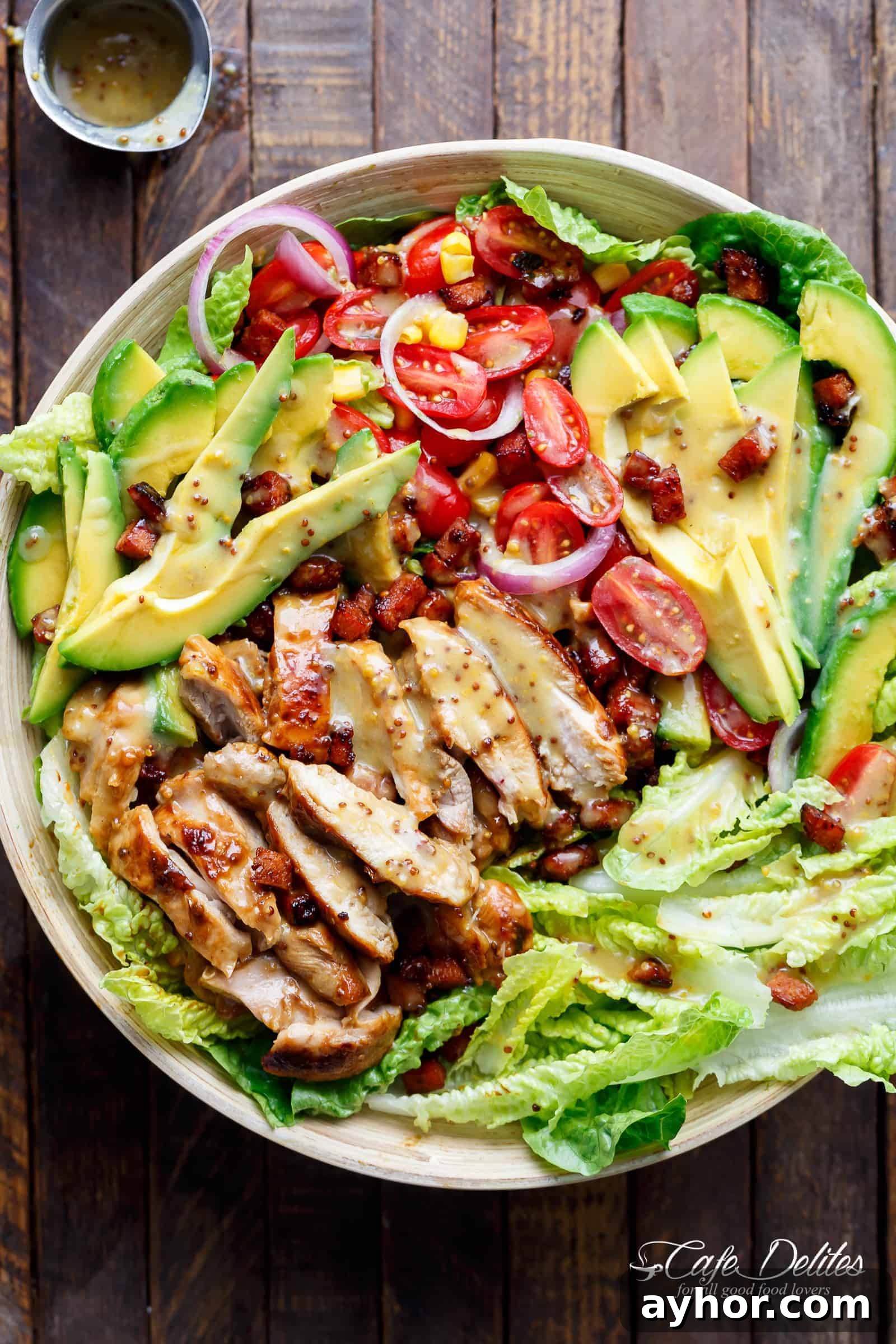 Honey Mustard Chicken Salad With Bacon & Avocado on a plater