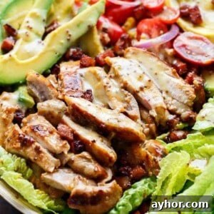 Honey Mustard Chicken, Avocado + Bacon Salad, with a crazy good Honey Mustard dressing
