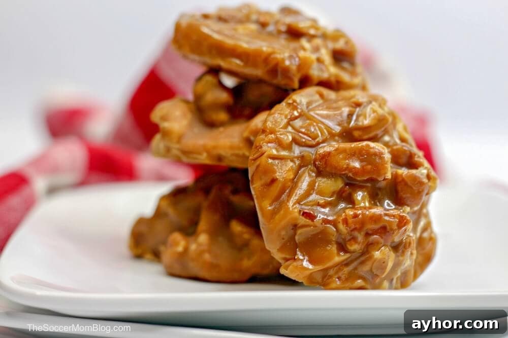 homemade pecan praline candy on a plate.