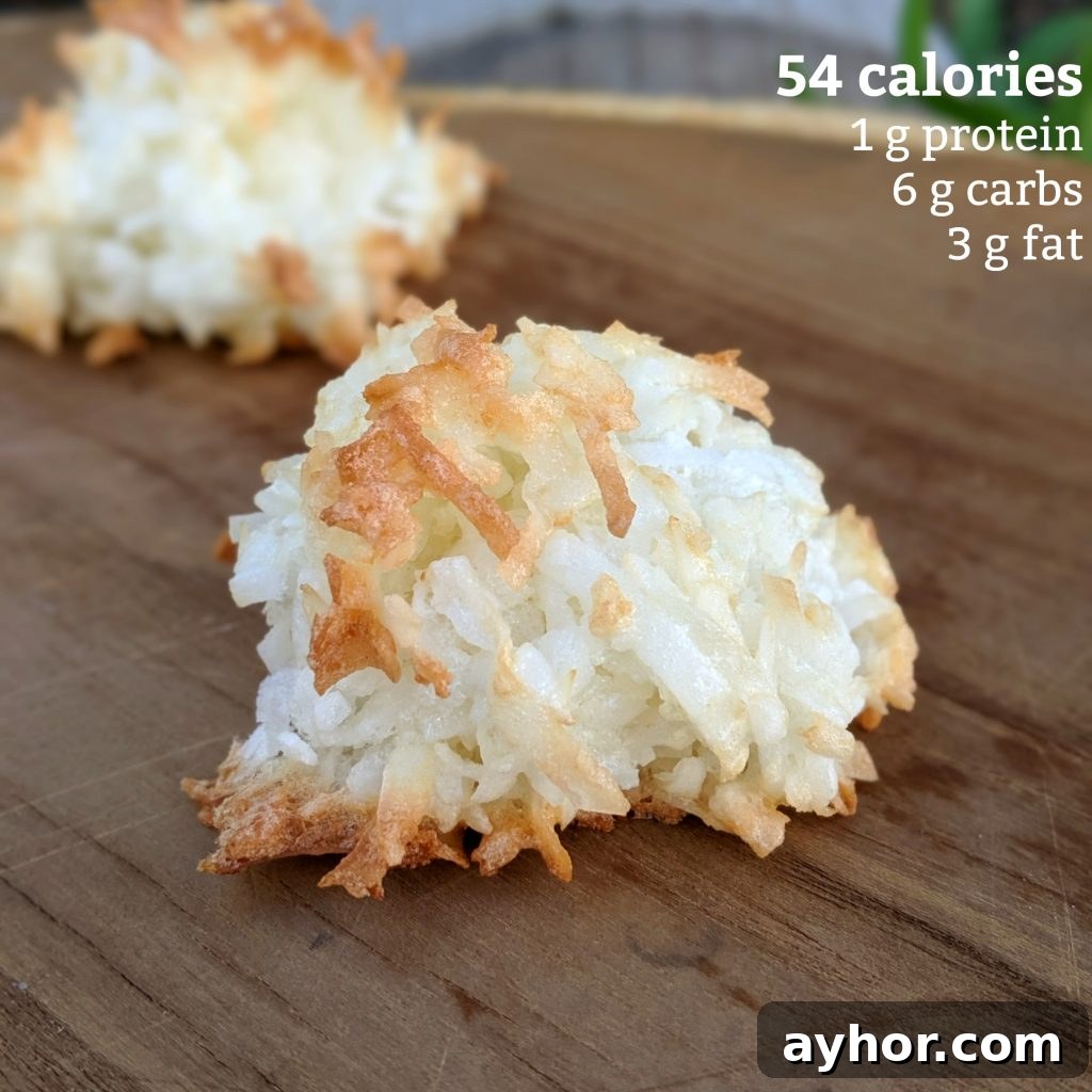 Low-Calorie Coconut Macaroons Recipe for Light Decadence 5 low calorie coconut macaroons healthy dessert idea. 54 calories for one cookie