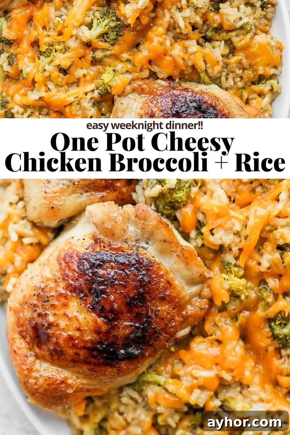 Pinterest image for cheesy chicken broccoli and rice.