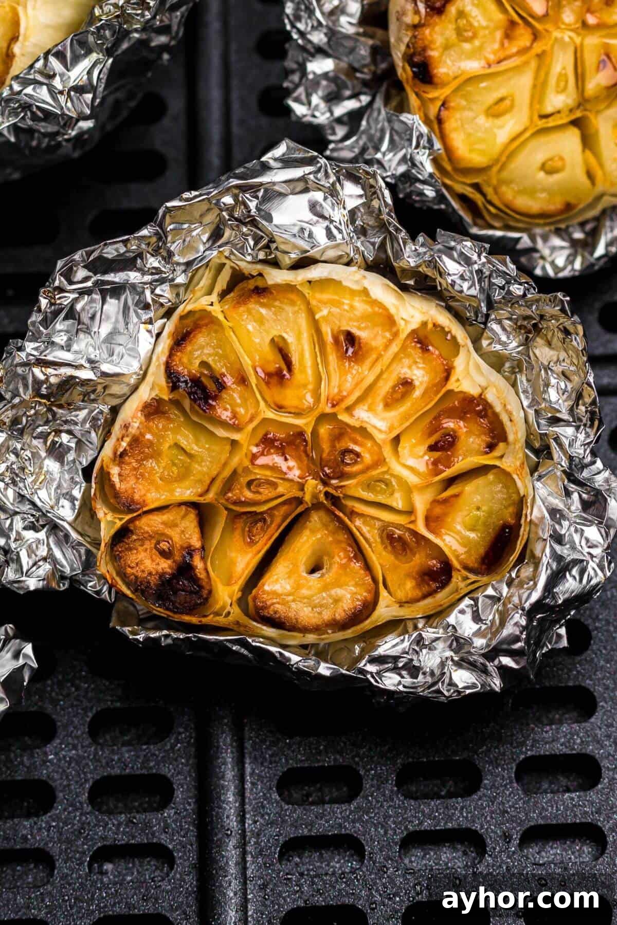 garlic cooked in foil in air fryer.