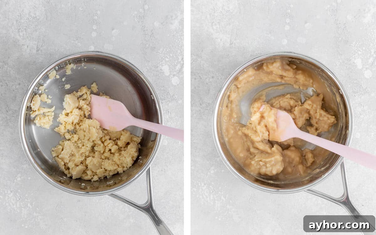 Set of two photos showing a roux forming.