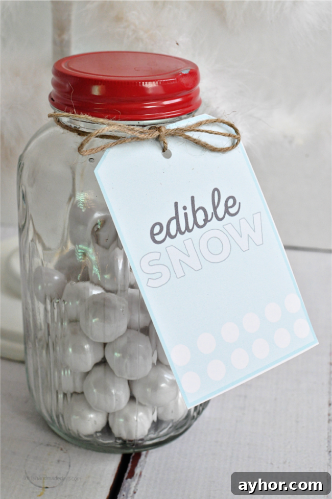 Snow Mason Jar Gift Ideas for Winter Decorations and Gifts 4 Edible Snow Mason Jar Gift Idea- a simple and sweet gift idea for the holidays. Thirty Handmade Days