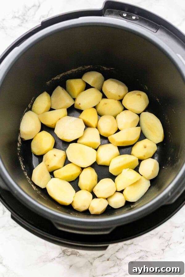 Pressure Cooker Potatoes: Quick Method for Tender, Fluffy Results 2 Potatoes boiled in an Instant Pot. In less than 15 minutes you have soft, steamy, and fluffy potatoes on the table.