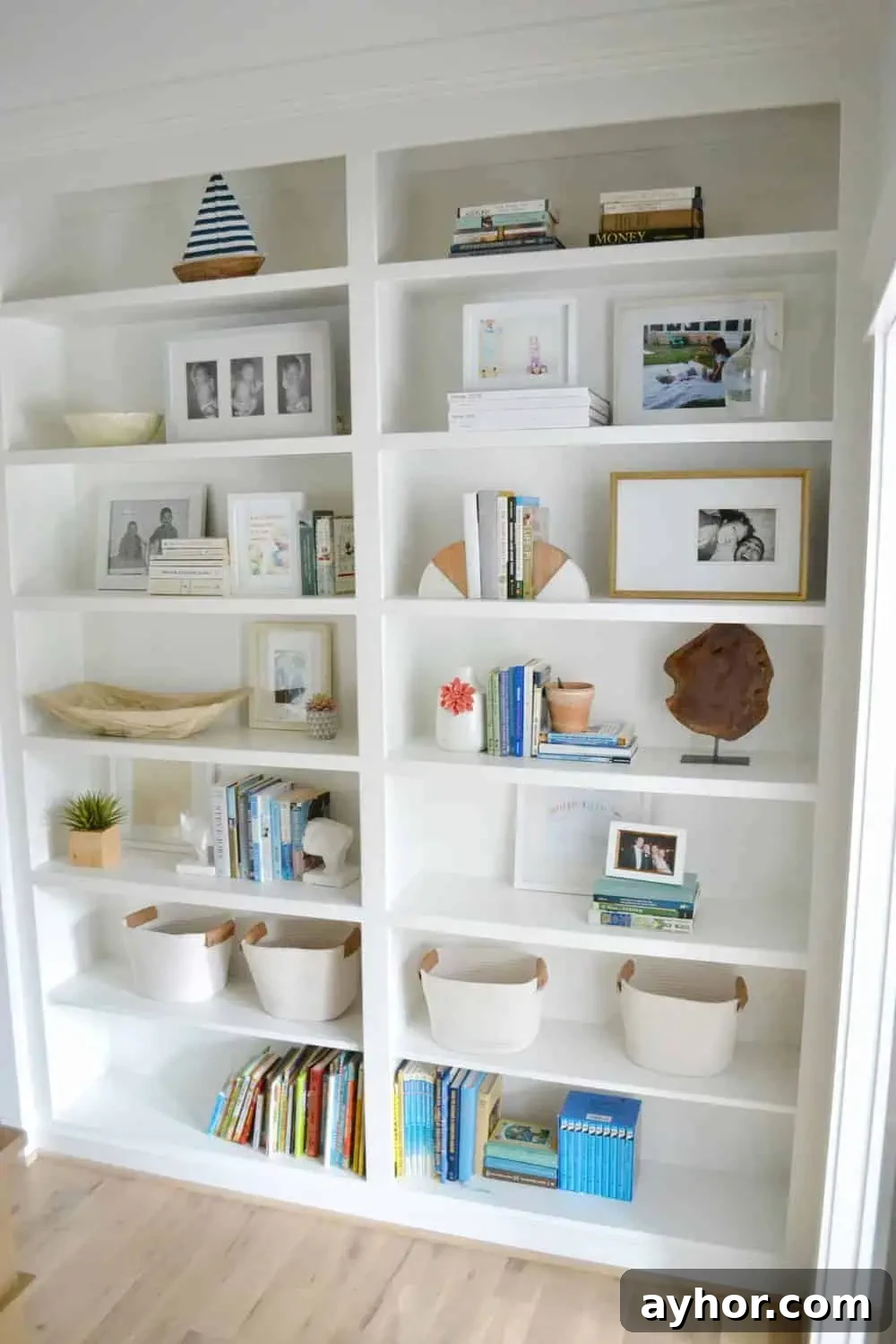 styled built in bookcases