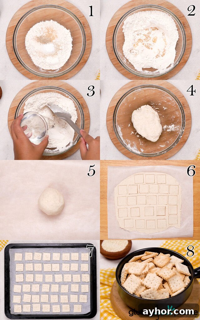 Crispy Homemade Gluten-Free Crackers 6 Step by step collage on how to make Gluten-Free Crackers.