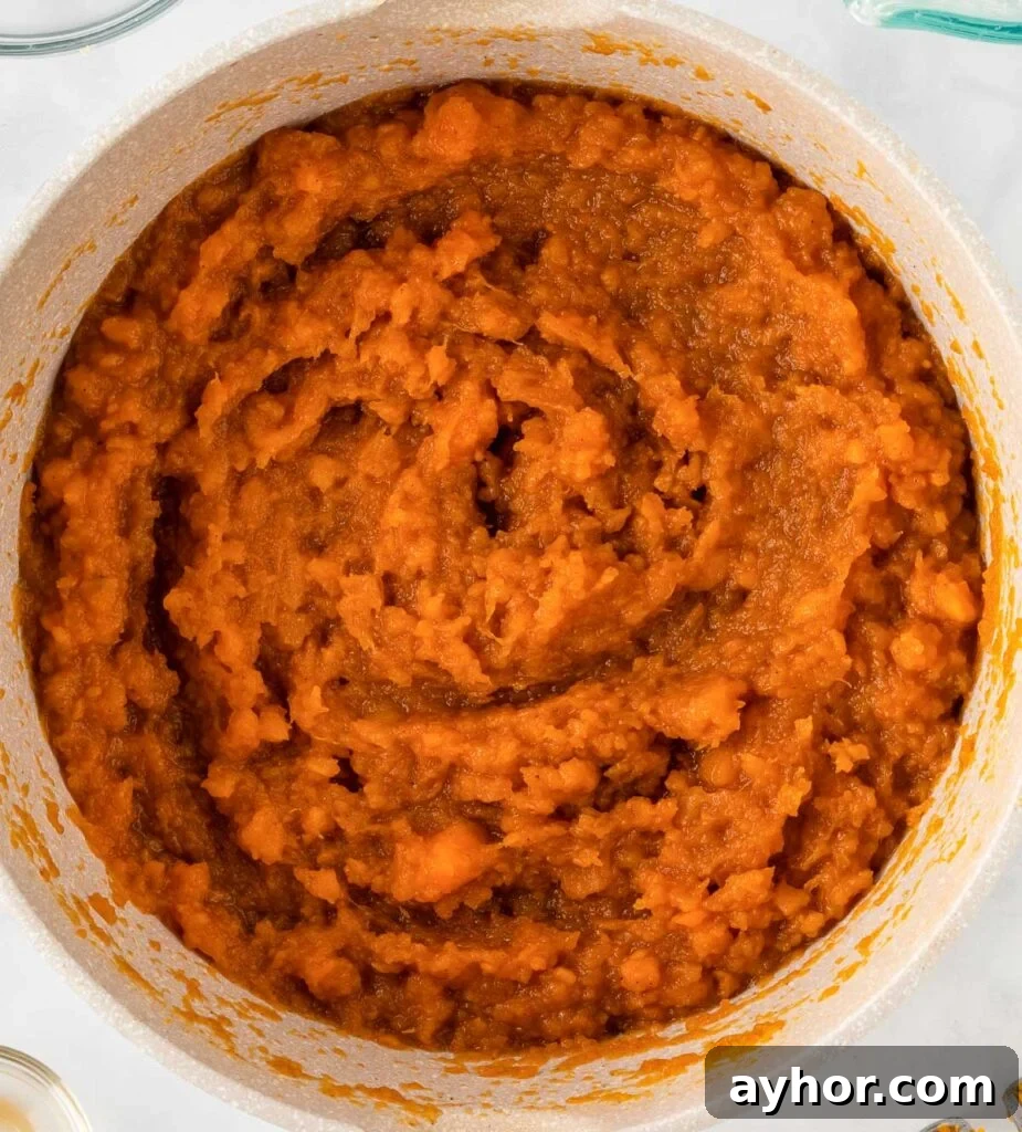 Creamy Sweet Potato Casserole with Toasted Marshmallows 11 sweet potato casserole filling mixed together