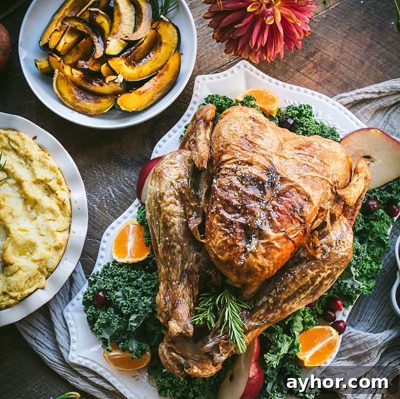 Whole turkey with side dishes