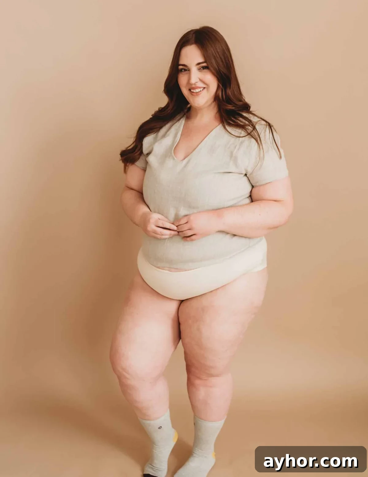 a woman wearing an underwear for sensitive skin from Q for Quinn