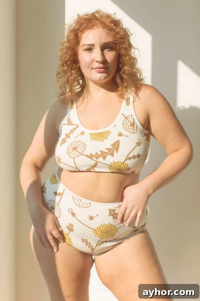 a woman wearing yellow 100% organic cotton plus size underwear from Object Apparel