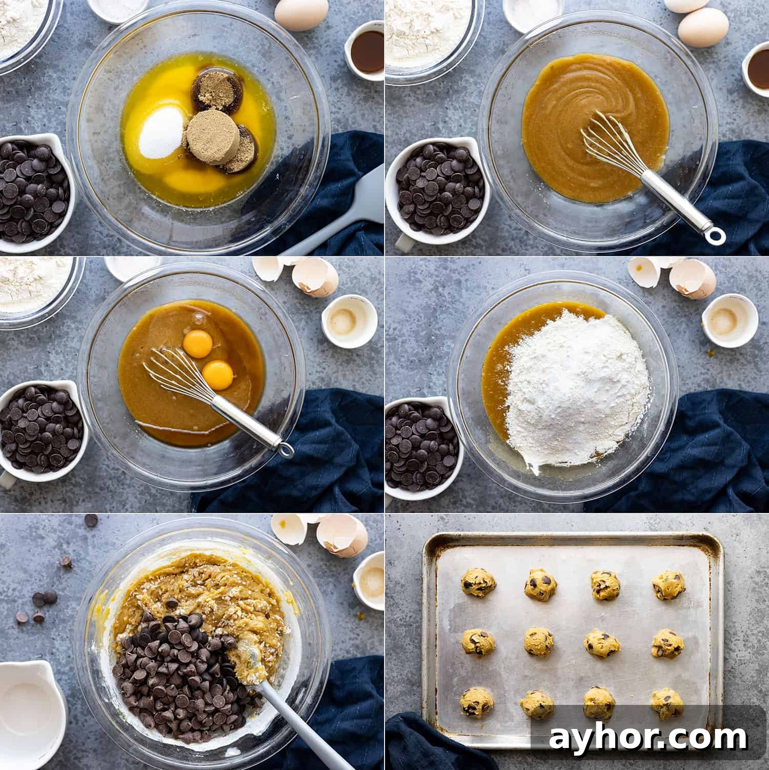 Six pictures showing how to make the cookies. 