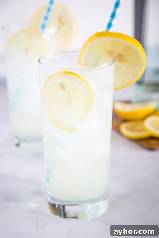 Classic gin cocktail with lemon juice, simple syrup, gin and club soda