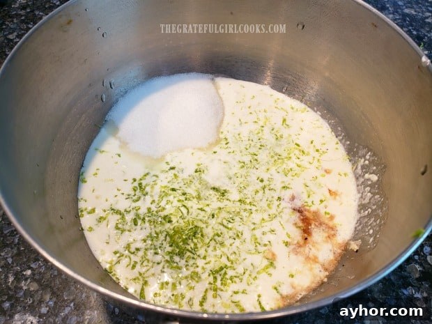 Ingredients for Creamy Lime Mousse Ingredients for lime mousse in a mixing bowl