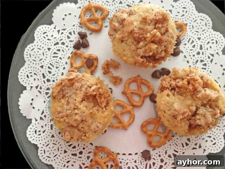 a plate of pretzel chocolate chip muffins