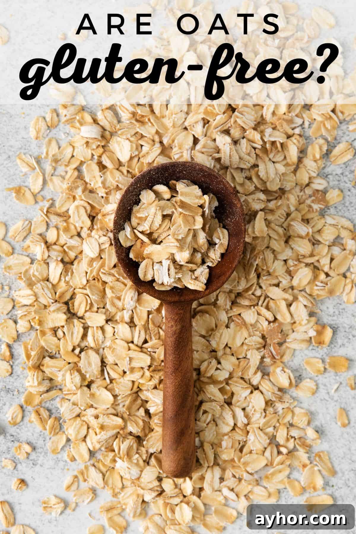 overhead shot of oats with wooden spoon