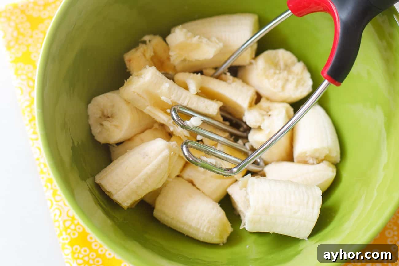 Mashed Bananas for Banana Chocolate Chip Muffins