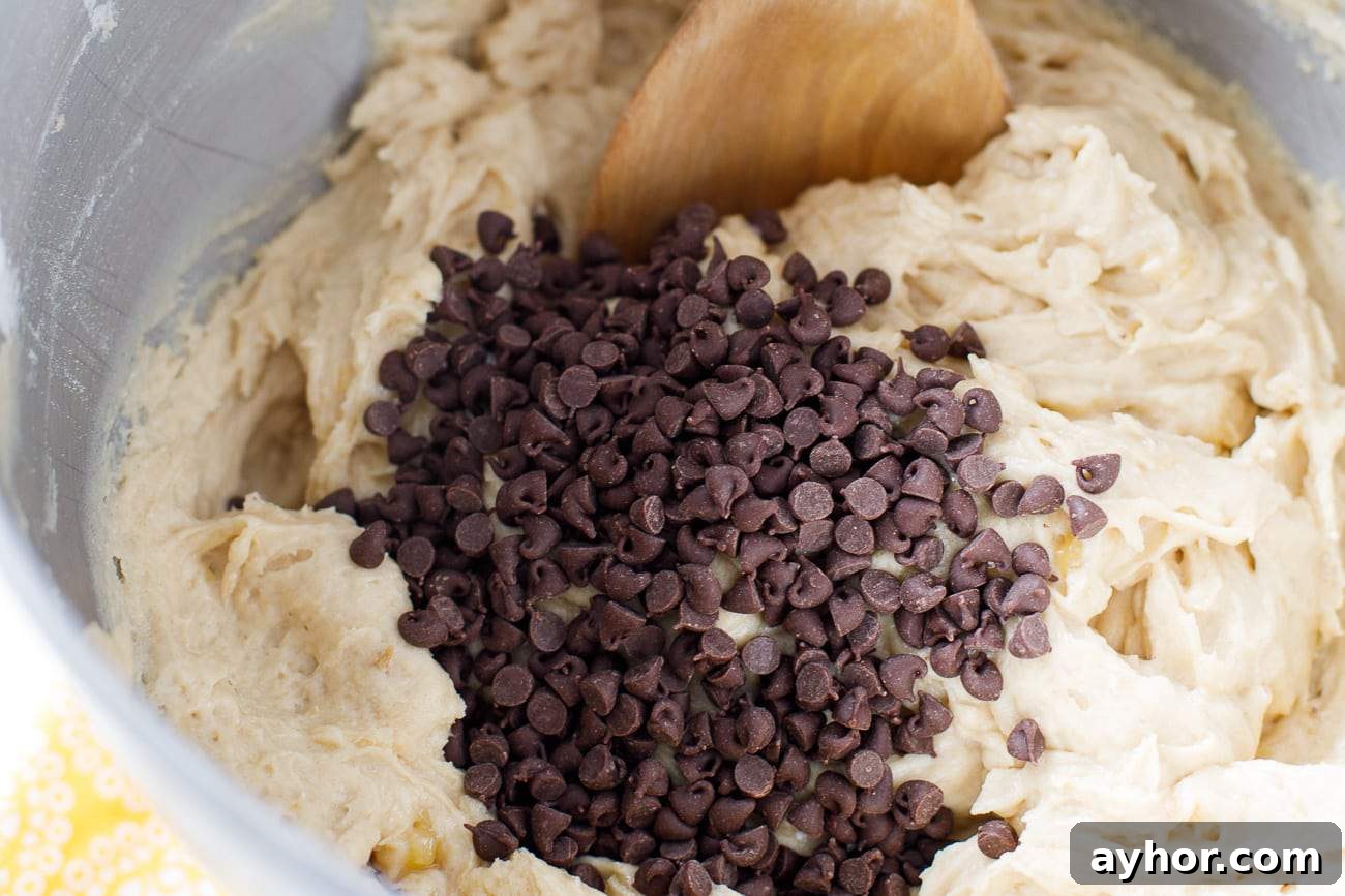 Chocolate Chips in Banana Muffin Batter