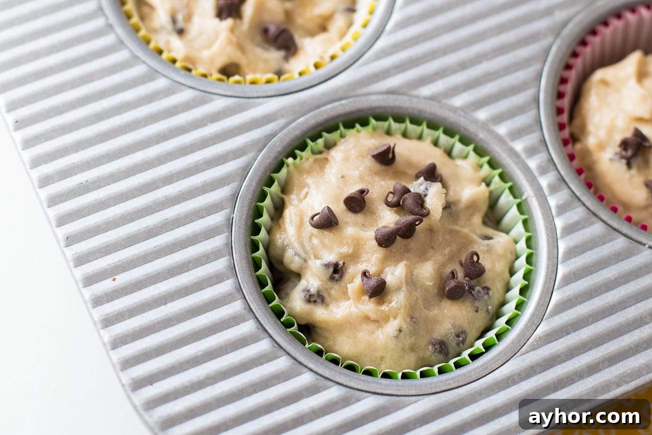 Muffin Tin with Banana Muffin Chocolate Chips