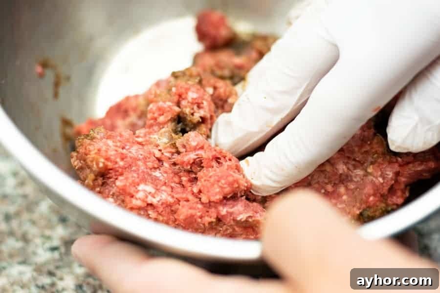 Coconut-Infused Ground Beef Jerky 6 mixing marinade into ground meat by hand