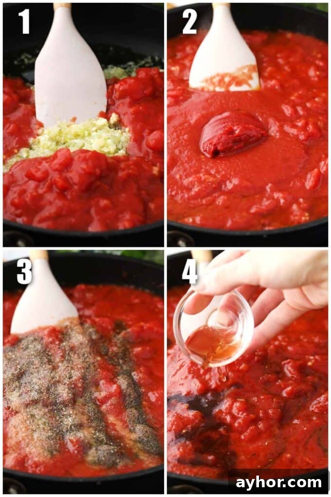 Comforting Stuffed Cabbage Rolls with Savory Tomato Sauce 7 collage of steps how to make tomato sauce