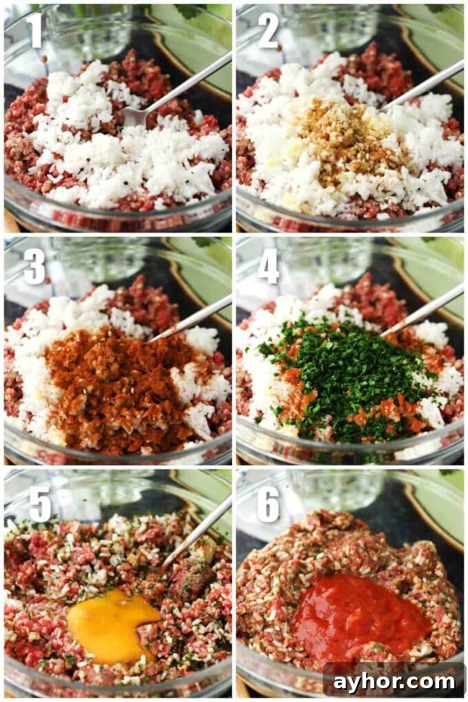 Comforting Stuffed Cabbage Rolls with Savory Tomato Sauce 9 collage of how to make cabbage rolls filling