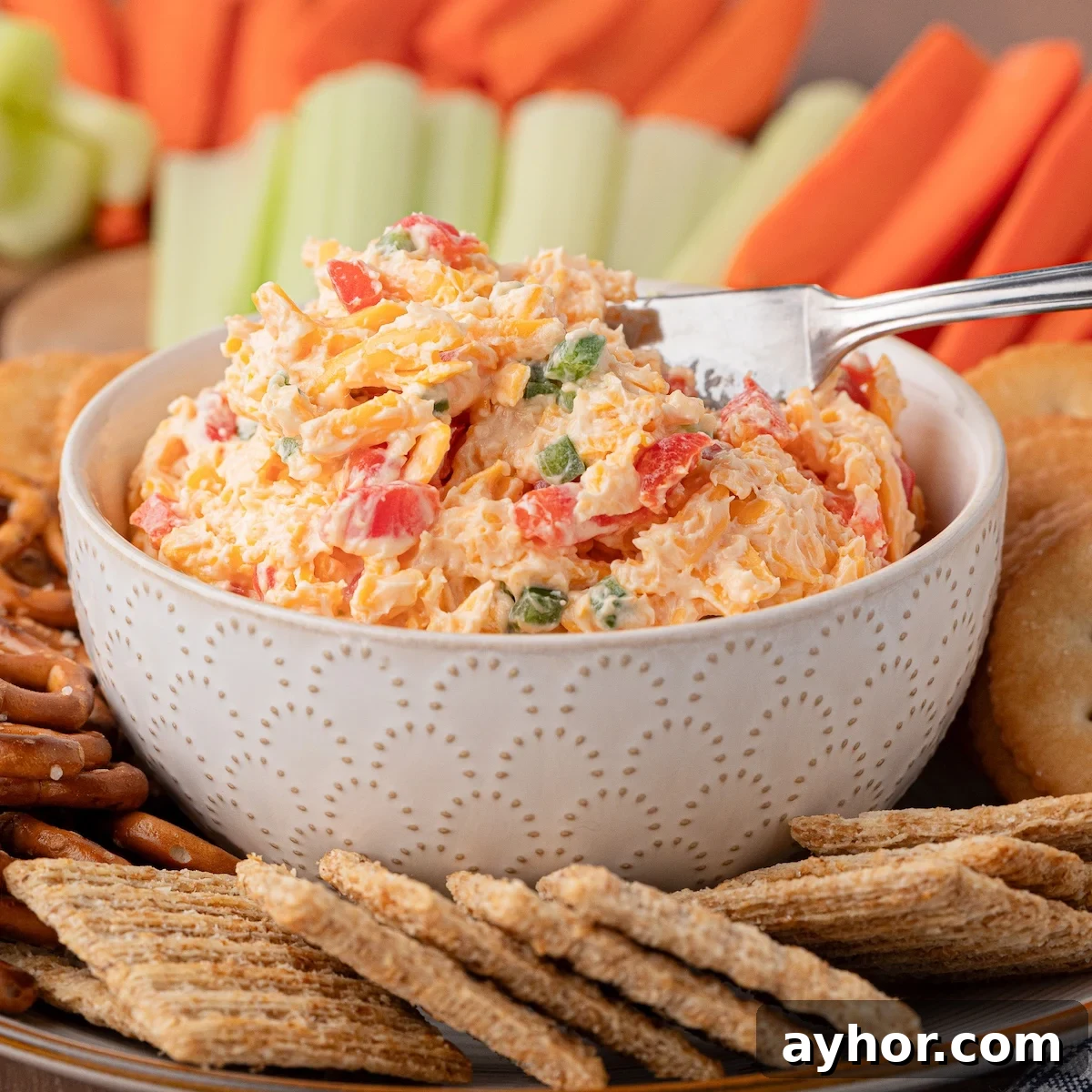 bowl of jalapeno pimento cheese with crackers