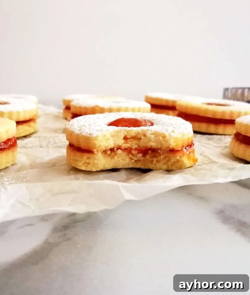 apricot jam filled sandwich cookies one cookie bitten