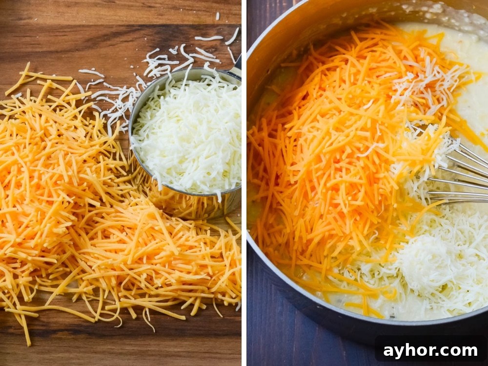 Creamy Roasted Garlic Grits with Melted Cheese 6 two types of cheese for the grits.