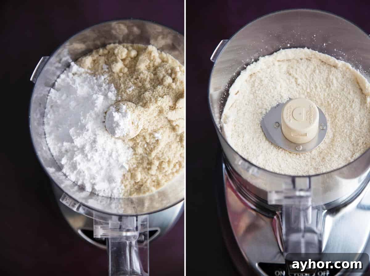 Homemade Almond Paste Recipe with Video Tutorial 3 Almond flour and powdered sugar mixed in a food processor.