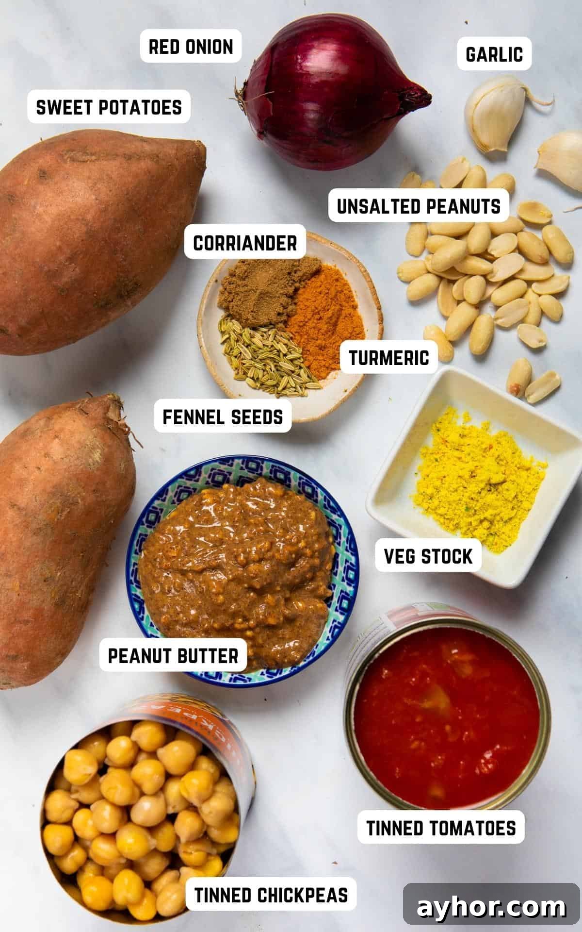 Ingredients to make Peanut Stew.