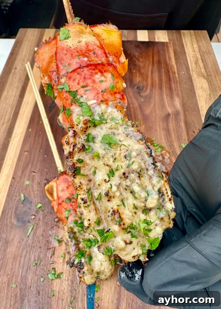 Grilled Lobster Skewers with Garlic Butter and Lemon Zest 2 Grilled lobster skewers