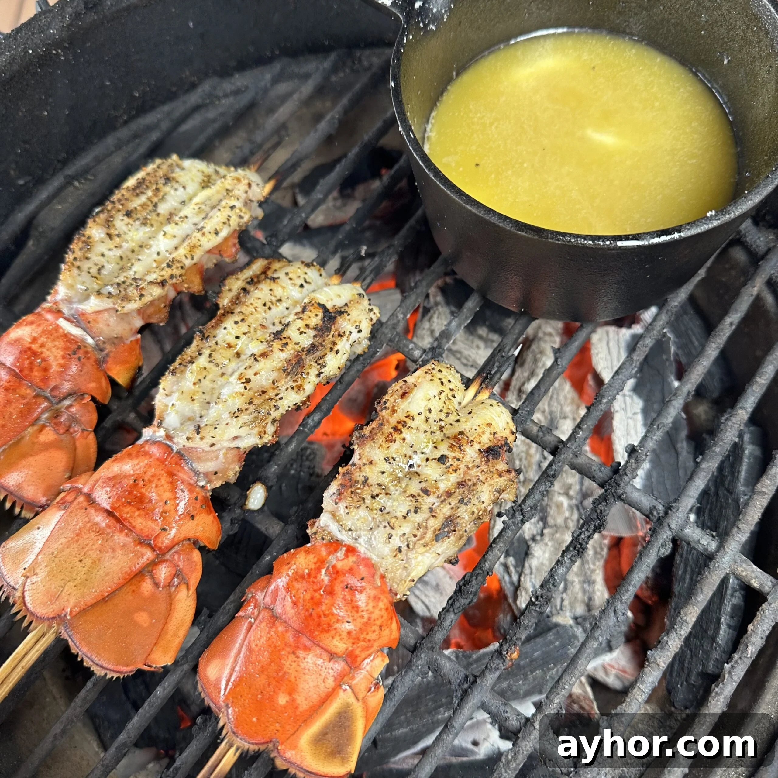 Grilled Lobster Skewers with Garlic Butter and Lemon Zest 6 Grilled Lobster Skewers