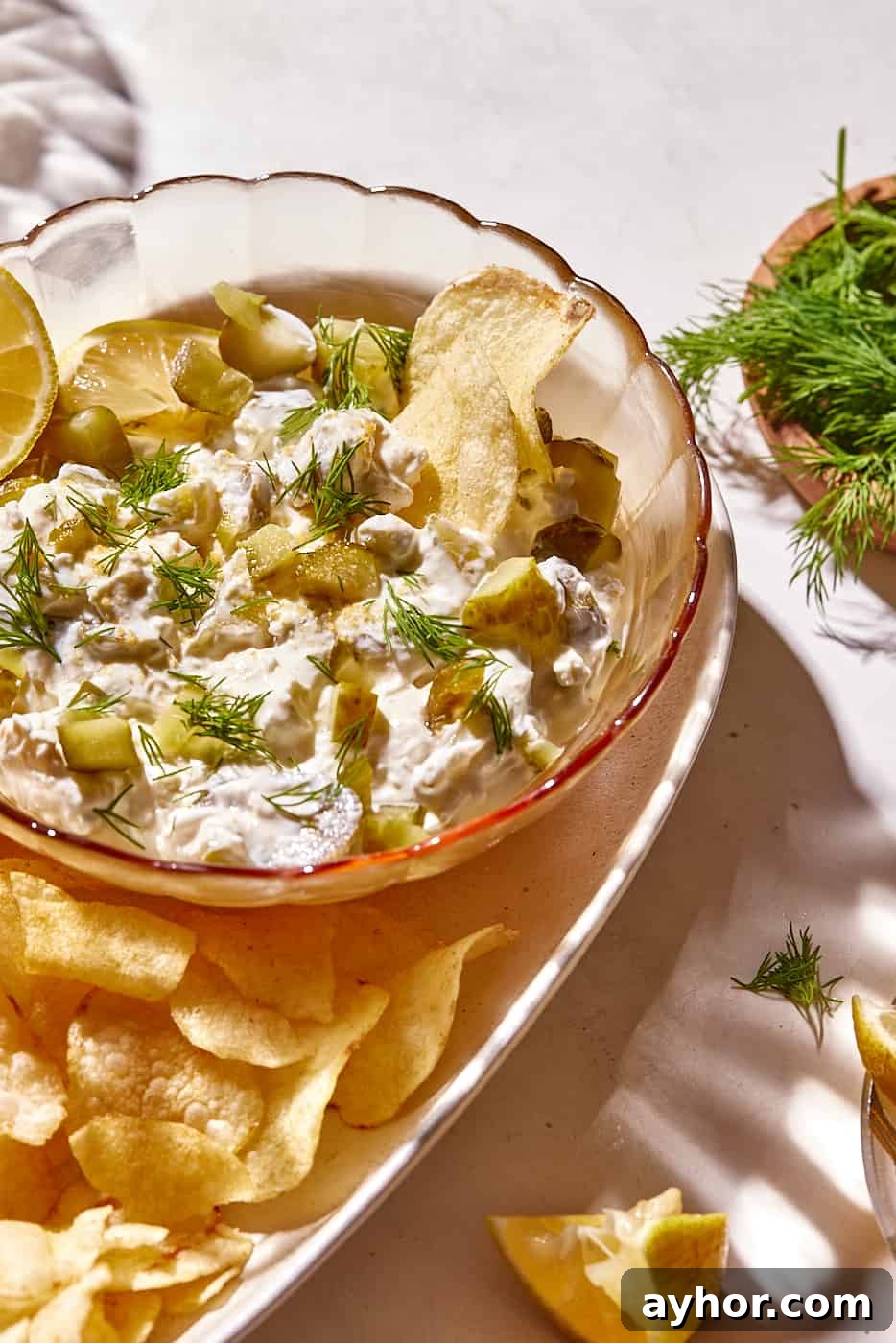 pickle dip in bowl with chips