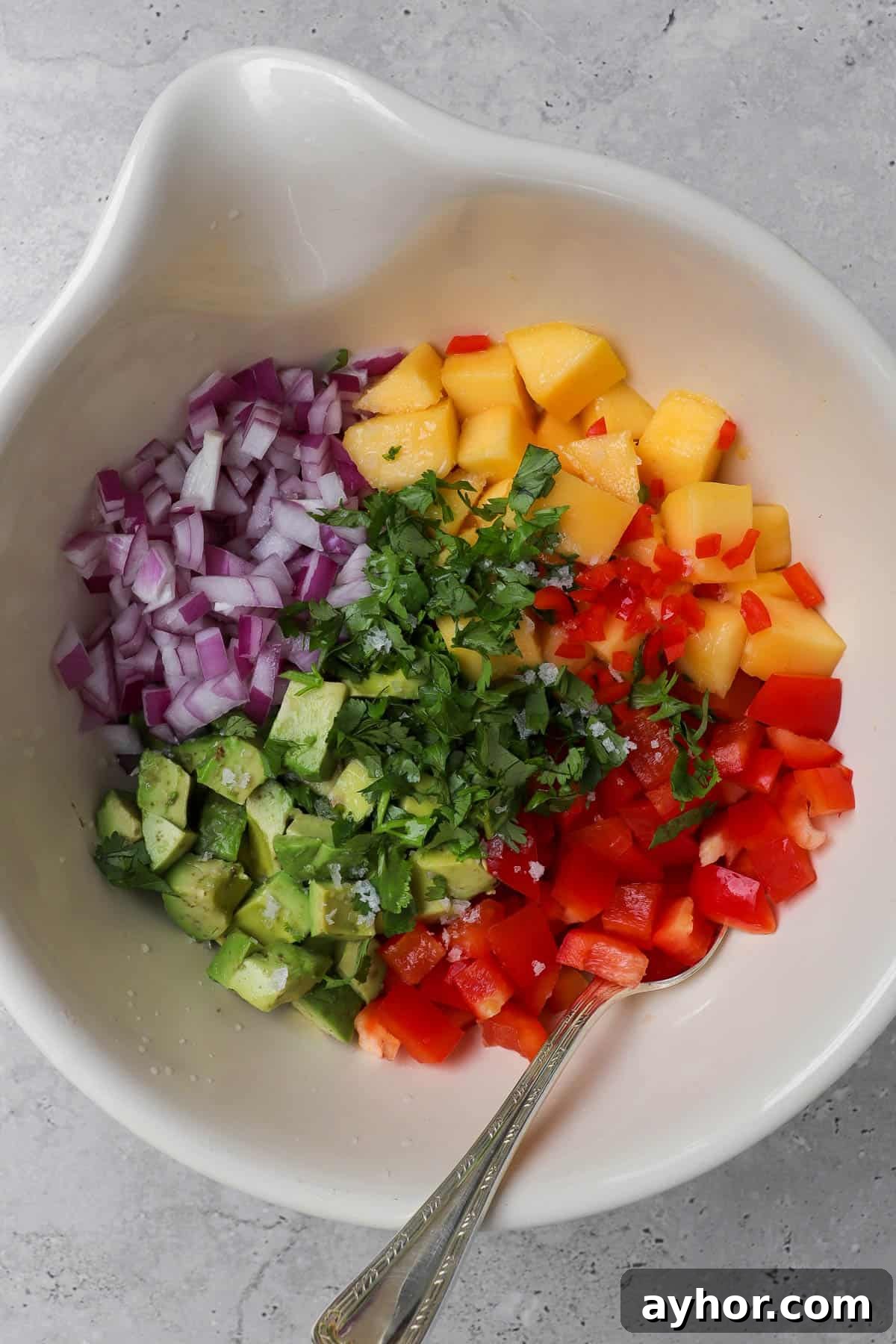 Mixing ingredients together.