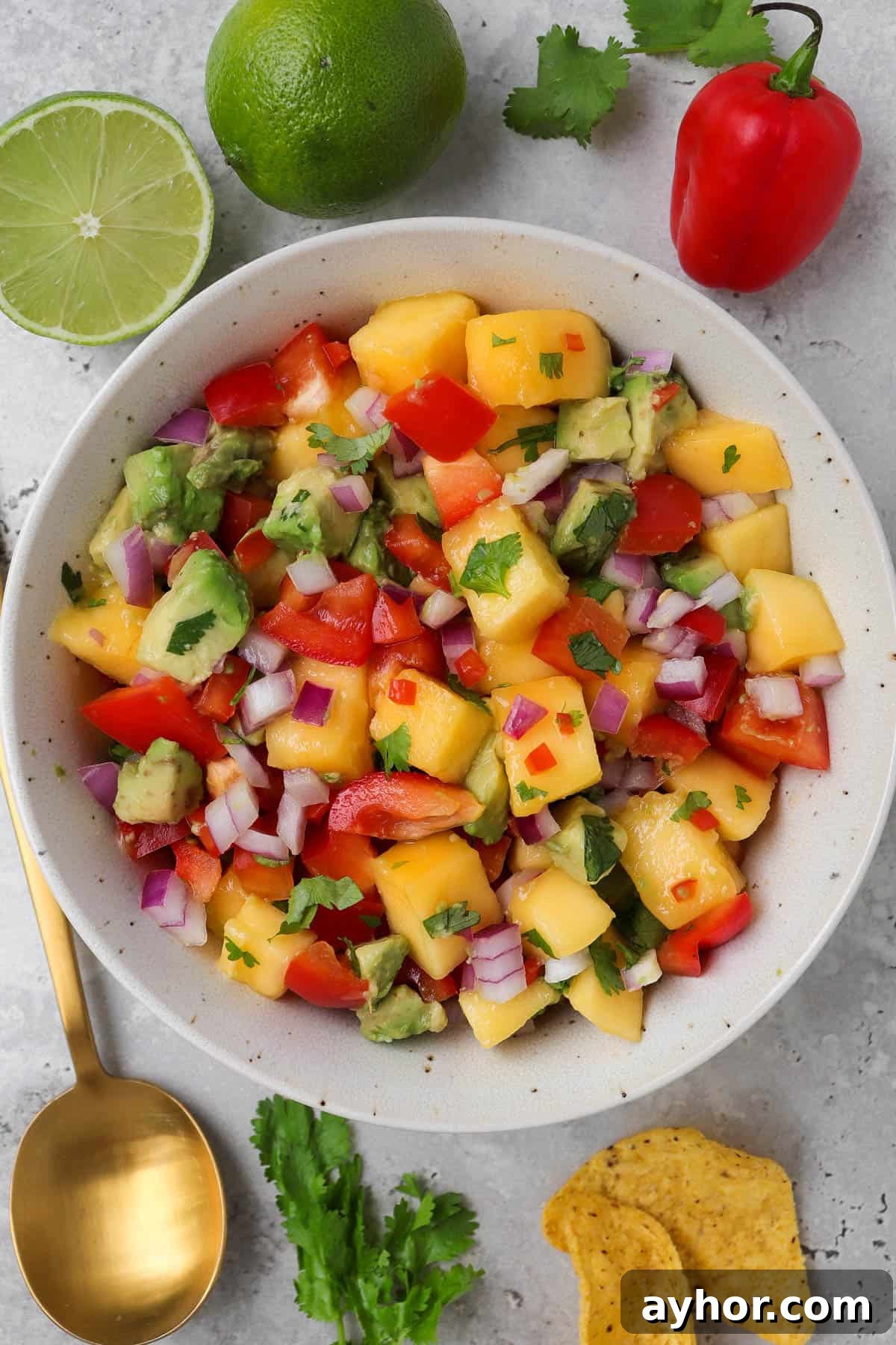 Mango habanero salsa in a bowl.
