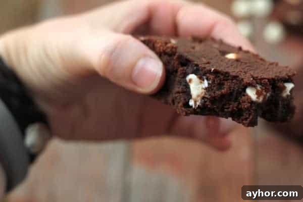 10 Key Facts About Living Gluten-Free: What You Should Know 5 Image shows a hand holding a large brownie with white chocolate chips in it. A couple of bites have been taken from the brownie.