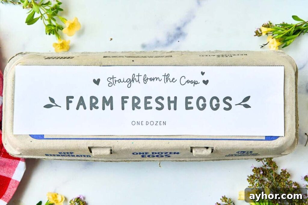 Free Printable Farm-Fresh Egg Labels for Jars and Baskets 4 fun font printable egg carton label.