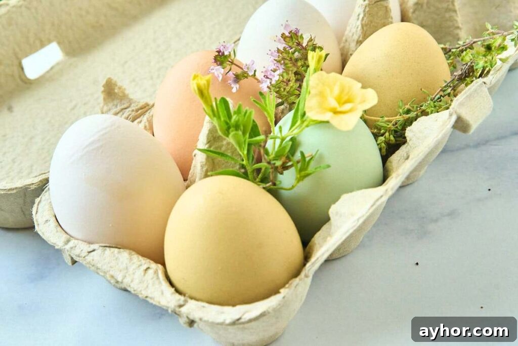 Free Printable Farm-Fresh Egg Labels for Jars and Baskets 7 pretty colored eggs in carton with wildflowers.