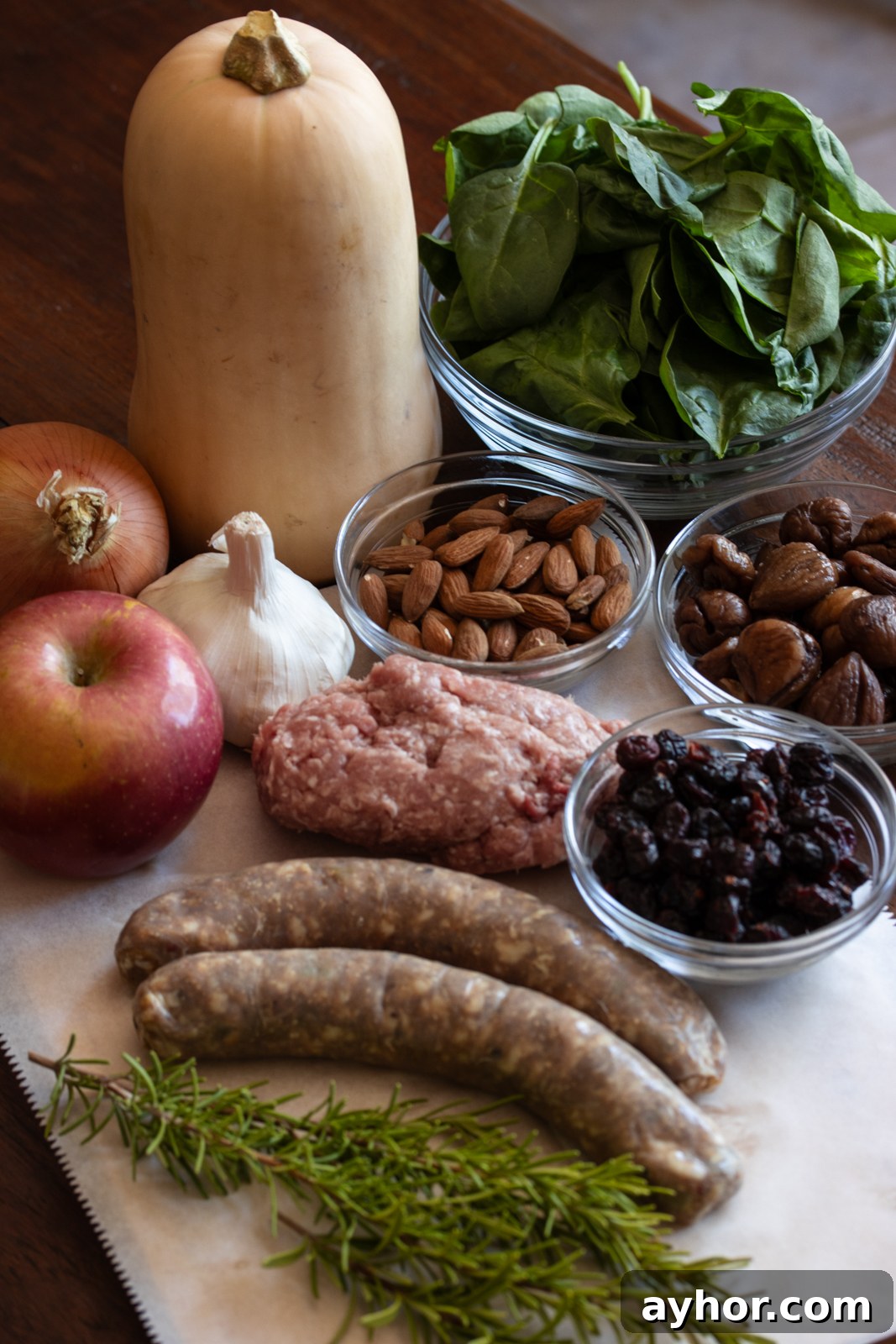 ingredients for sausage stuffed butternut squash