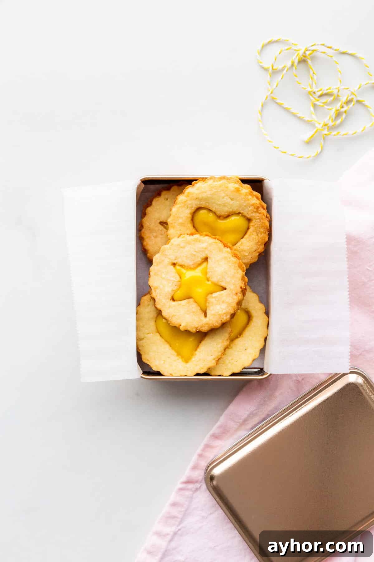 A gift box of lemon curd-filled cookies.