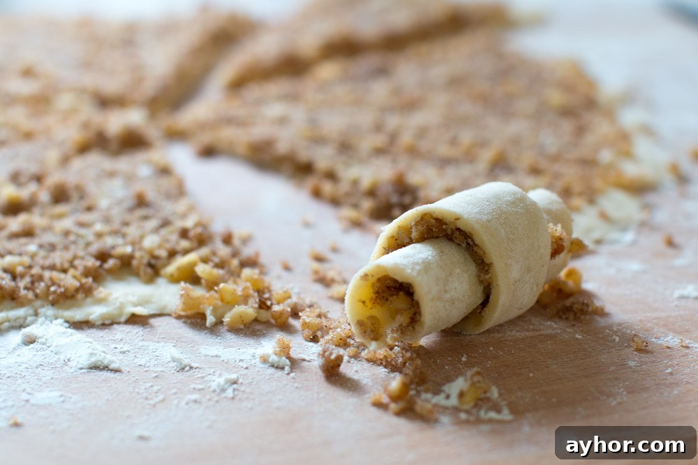 a single Maple Walnut Rugelach roll before baking