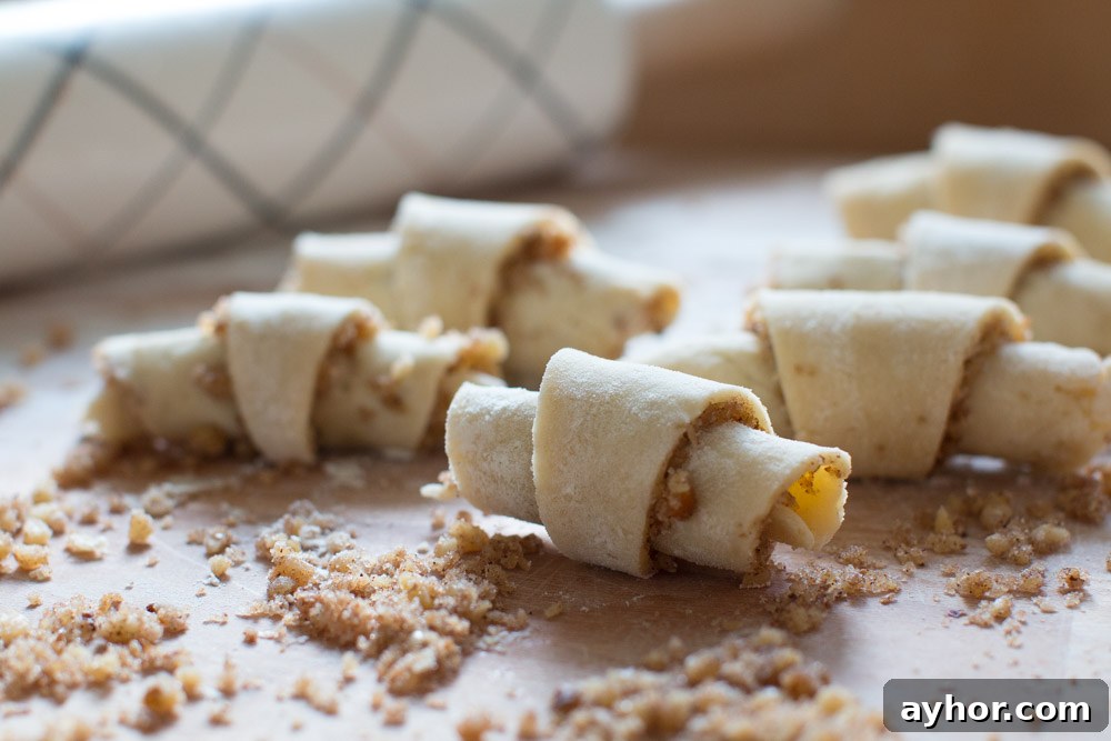 Maple Walnut Rugelach rolls ready to bake