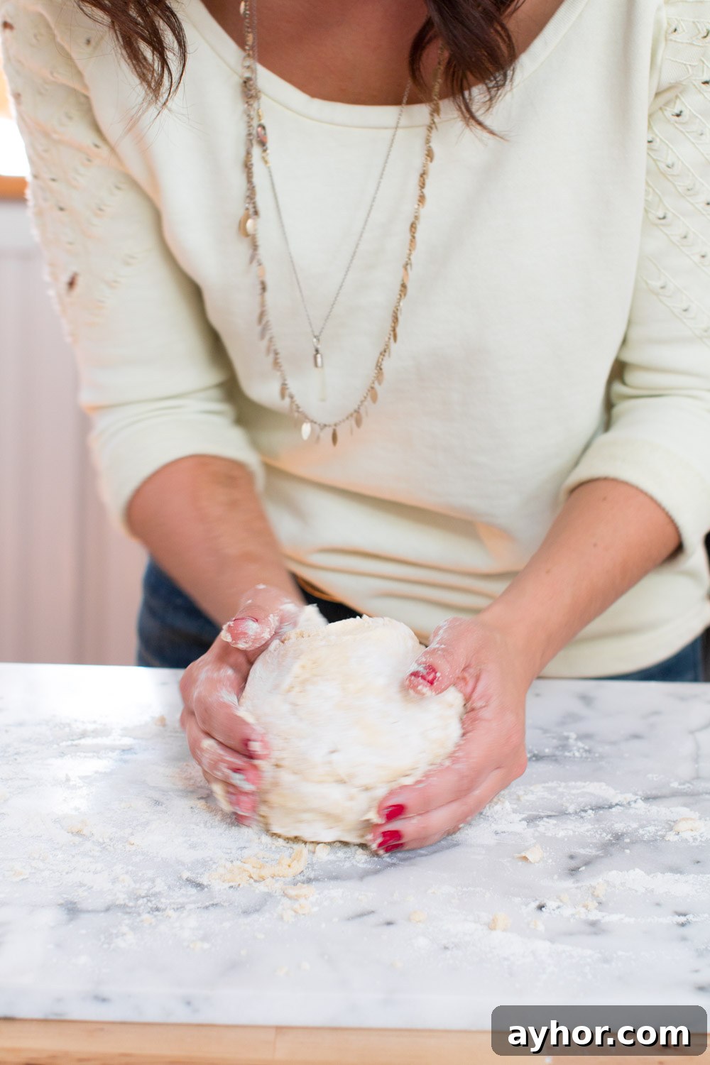 shaping Maple Walnut Rugelach dough ball