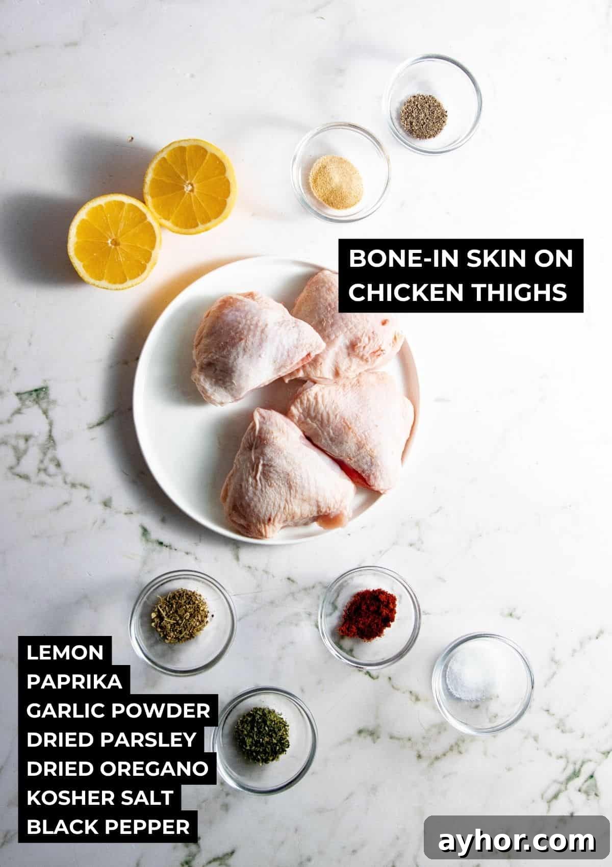 Ingredients for easy chicken thighs in the air fryer.