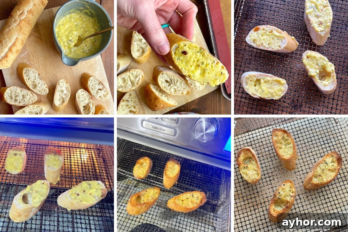 Quick Garlic Toast Recipe for Crispy, Flavorful Slices 7 A collage of images showing how to make garlic toast in an air fryer.