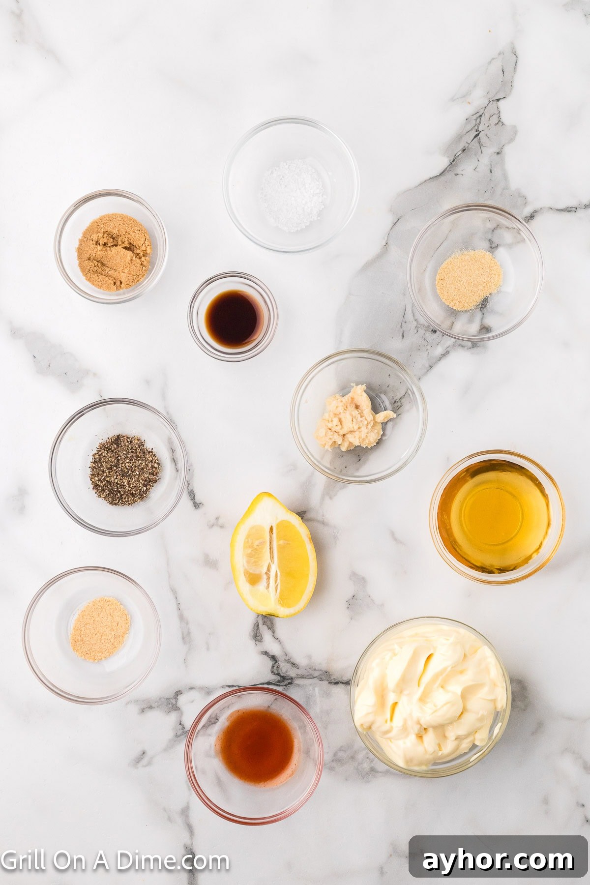 Alabama White BBQ Sauce Recipe: Tangy Homemade Chicken & Pork Glaze 3 Ingredients - Mayonnaise, apple cider vinegar, lemon, worcestershire sauce, brown sugar, horseradish, salt, garlic powder, onion powder, pepper, hot sauce
