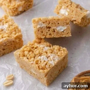 Peanut butter rice krispie treats with marshmallows