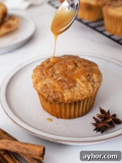 Caramel Chai Muffins Recipe — Warm Spiced Muffins with Caramel 9 Salted caramel sauce is drizzled over a caramel chai muffin.