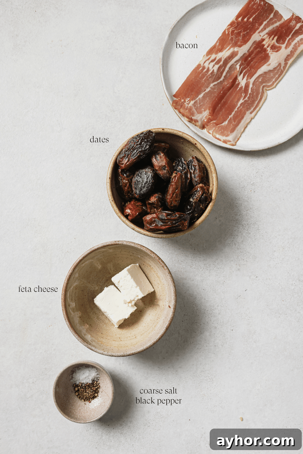Bacon-Wrapped Dates: Sweet and Savory Appetizer Recipe 3 Pre-measured ingredients to make bacon wrapped dates